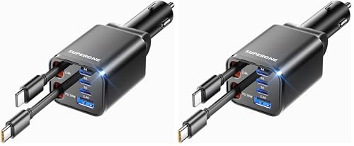 69W 4-in-1 Retractable Car Charger with USB-C & Built-In Cables