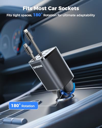 69W 4-in-1 Retractable Car Charger with USB-C & Built-In Cables