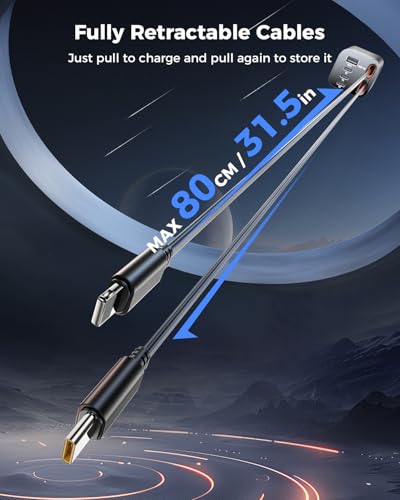 69W 4-in-1 Retractable Car Charger with USB-C & Built-In Cables