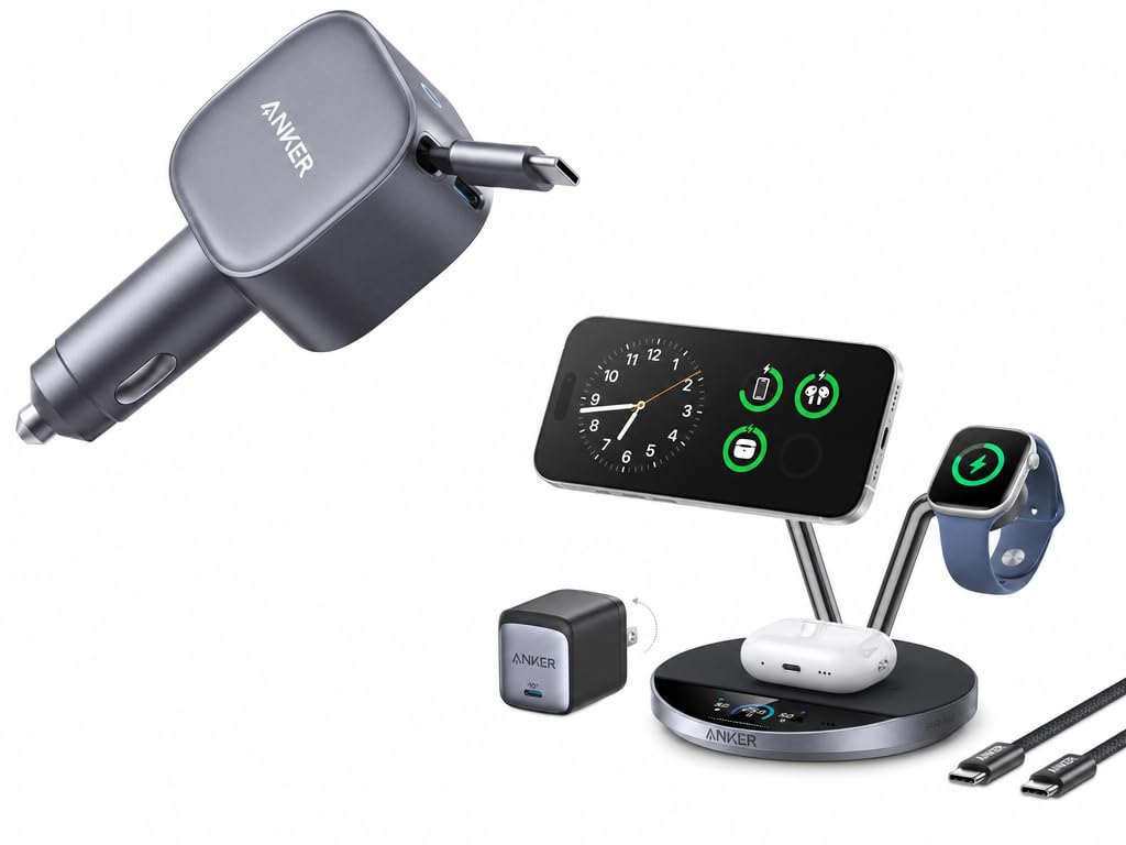 75W Retractable USB-C Car Charger & 3-in-1 Wireless Charging Station