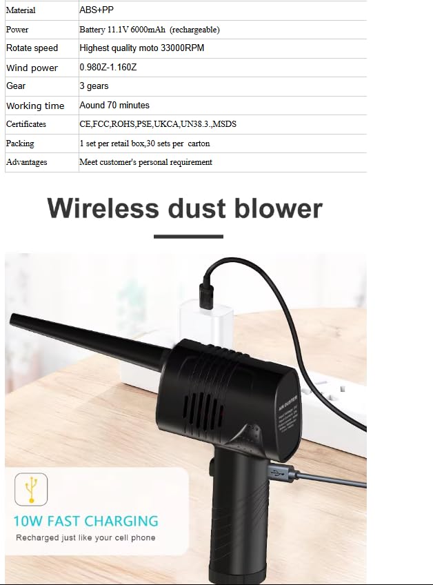 Cordless Portable Air Duster for Car & Computer Cleaning