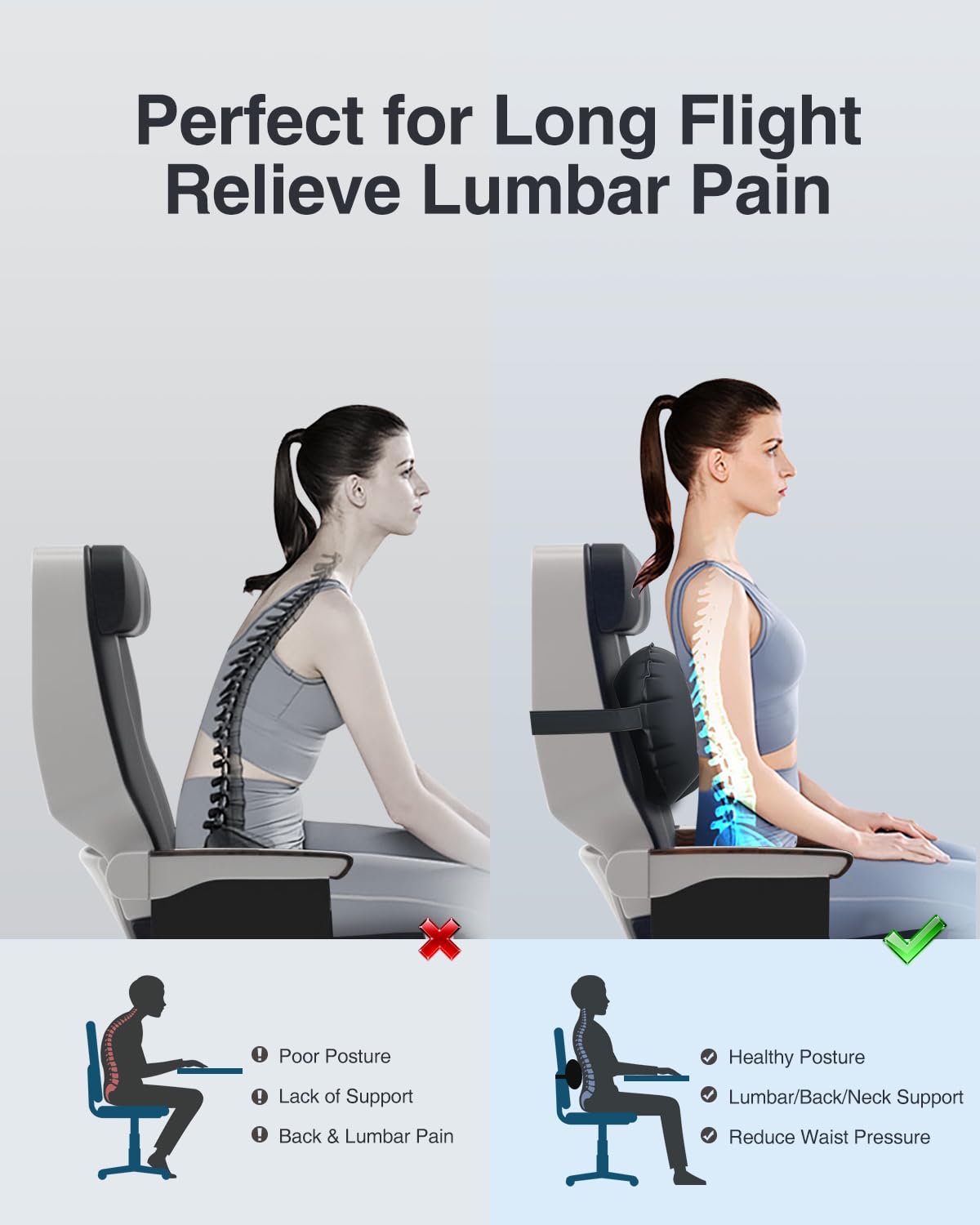 Luxtude Inflatable Lumbar Pillow for Airplane Travel