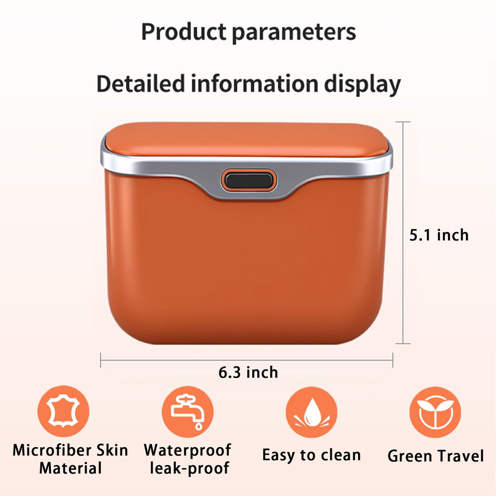 Leakproof Car Trash Can & Storage Organizer with PU Leather Lid