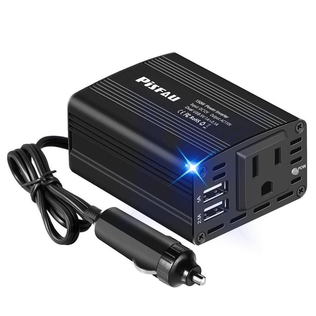 150W Car Power Inverter with AC Outlet & Dual USB Ports