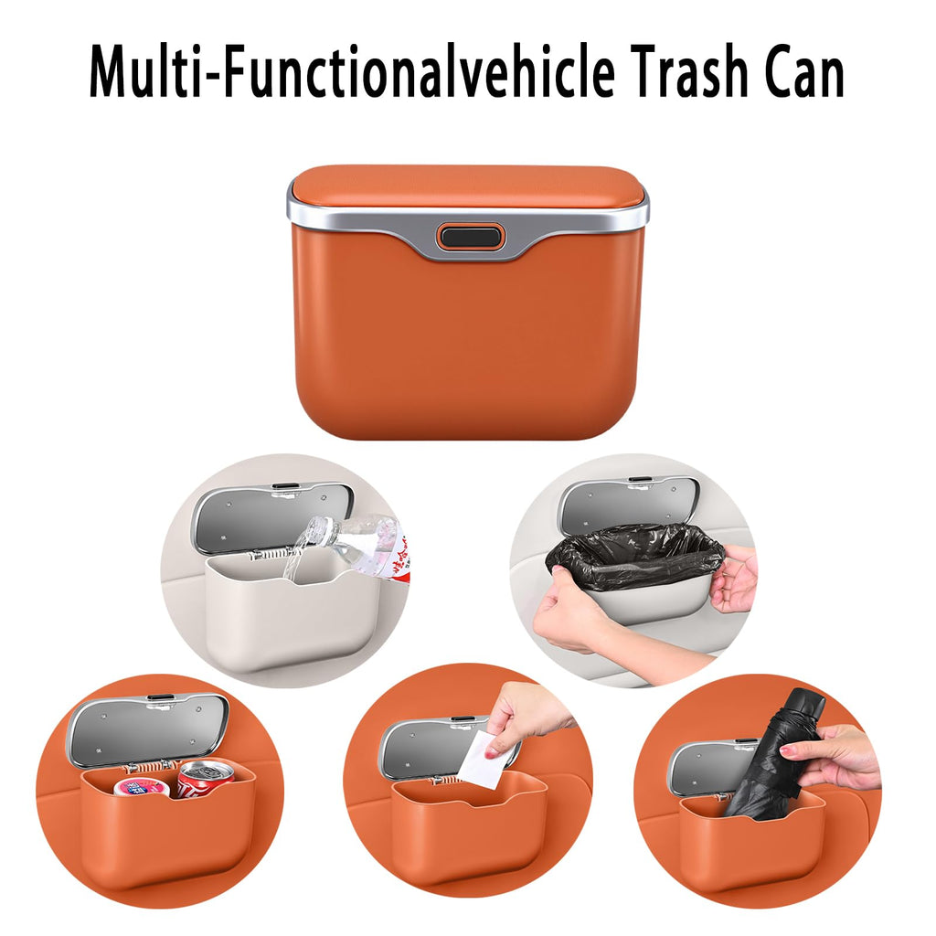 Leakproof Car Trash Can & Storage Organizer with PU Leather Lid