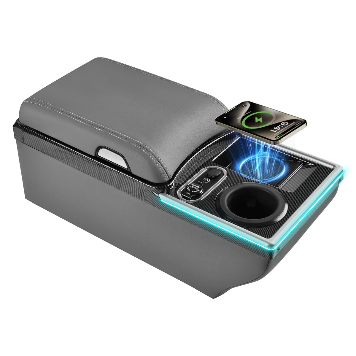Universal Center Console with Wireless Charging, Cup Holders & Ambient Lighting