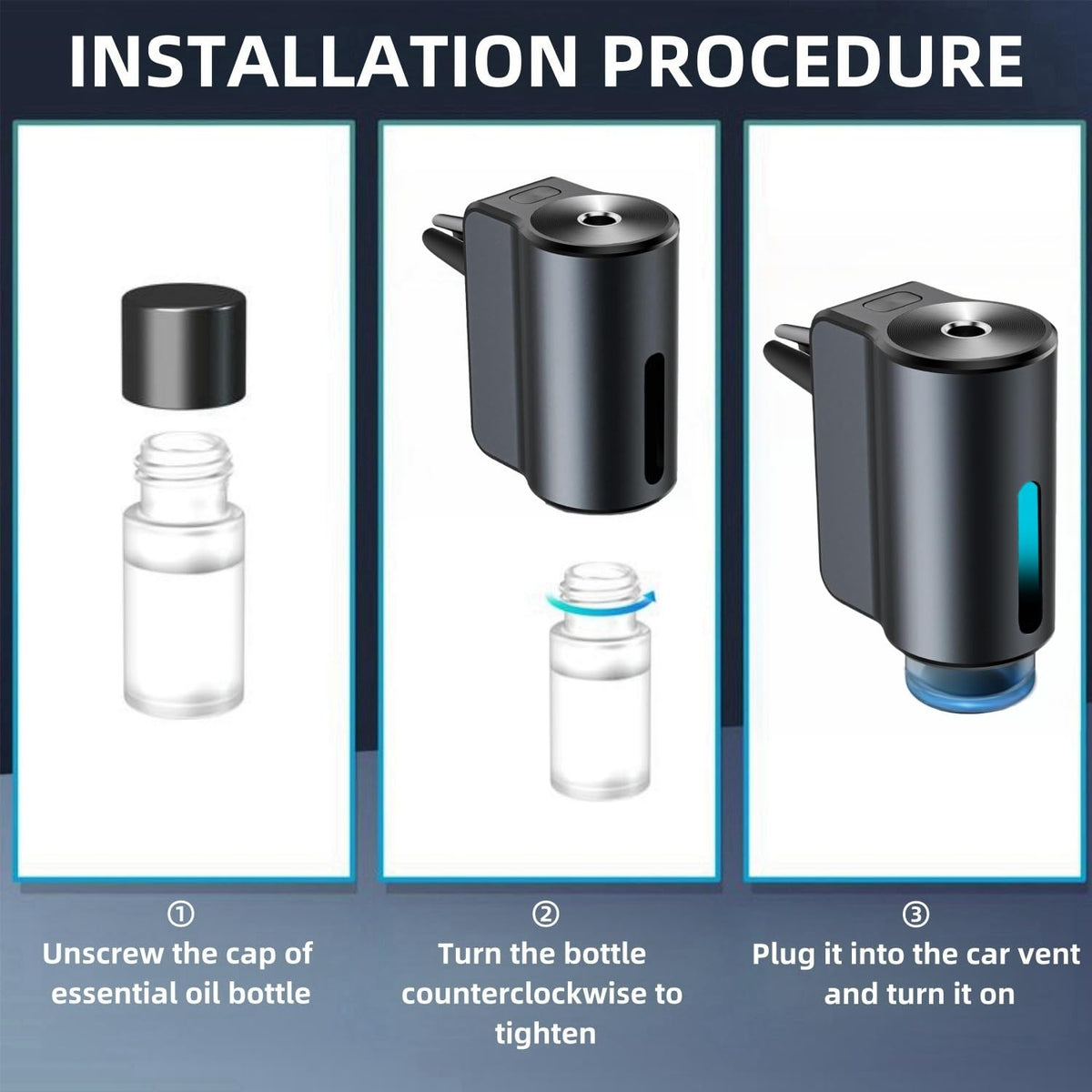 Smart Car Air Freshener Diffuser with 3 Adjustable Modes & Essential Oils