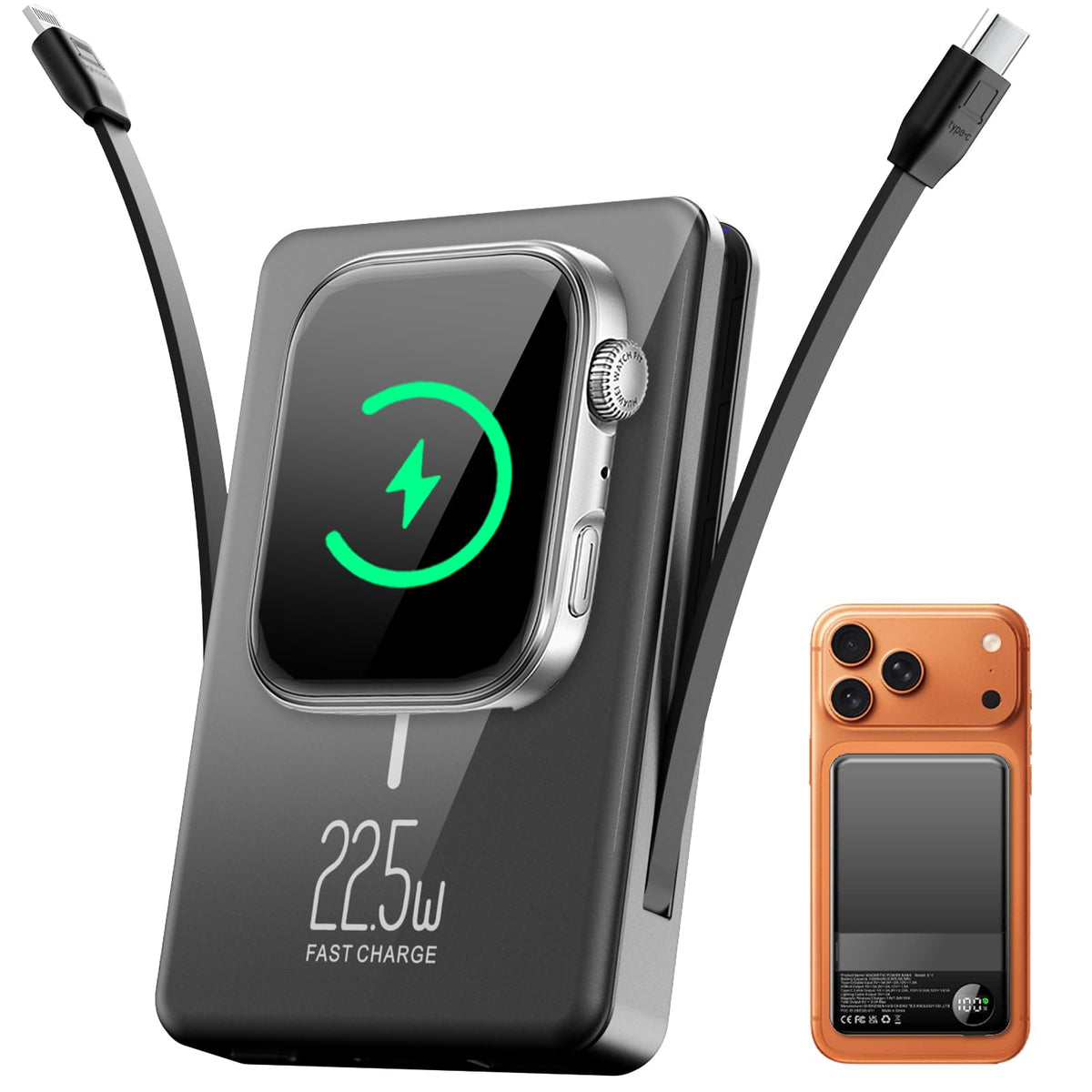 4 in 1 Car Phone Charger with Cables(2.6ft),180° Adjustable,-2