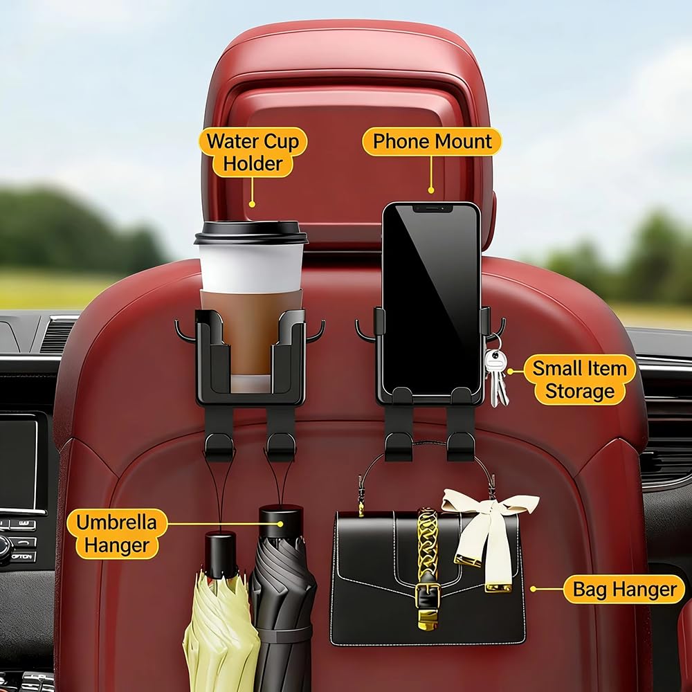 RSSMALL 2 pcs 3-in-1 Headrest Hook for Jeep Gladiator