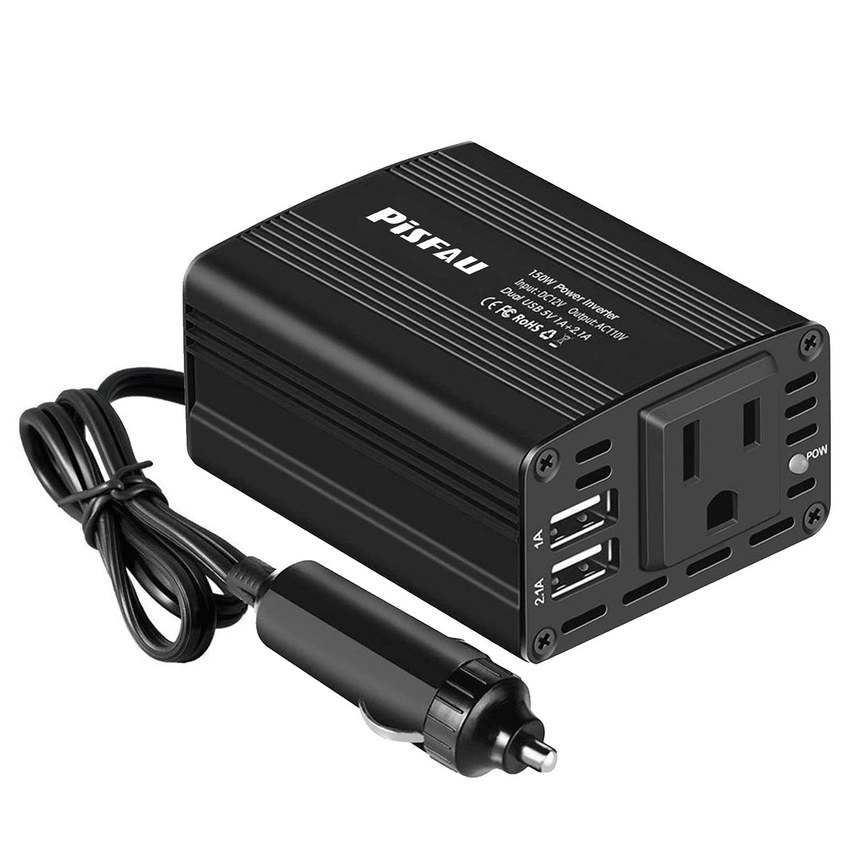 150W Car Power Inverter with AC Outlet & Dual USB Ports