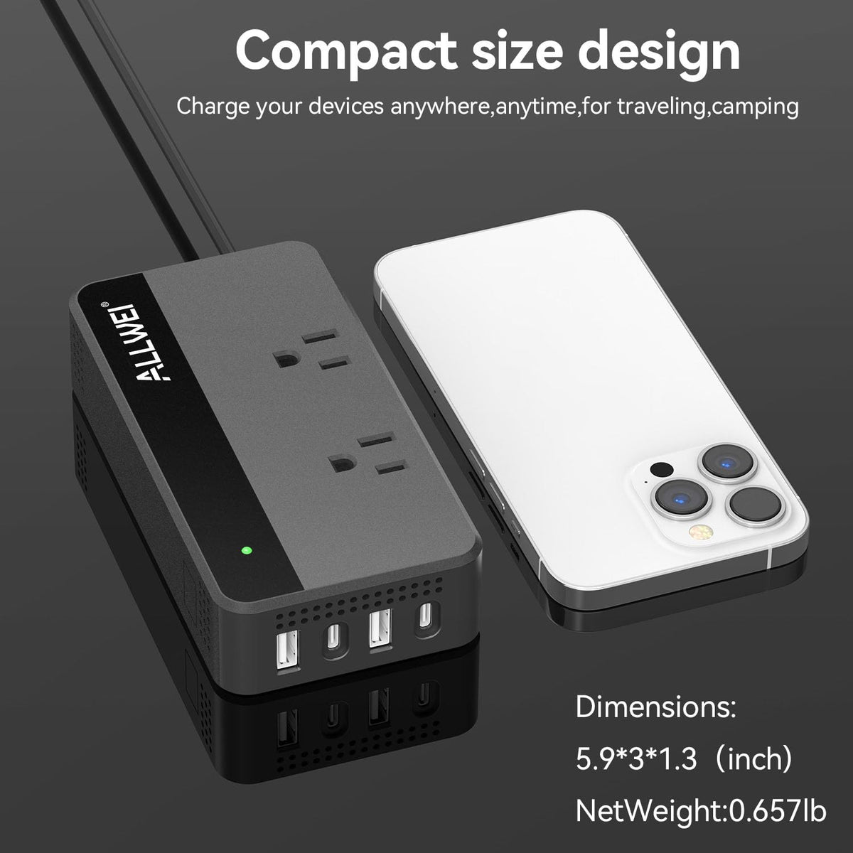 Car Power Inverter with AC Outlet & 4 USB Fast Charging Ports