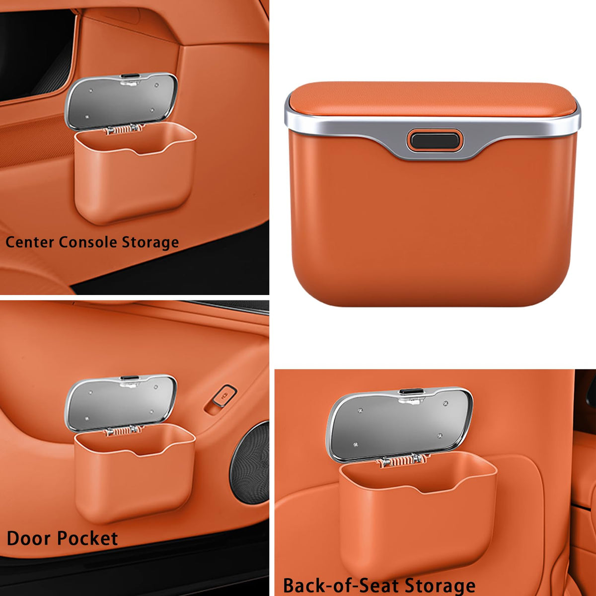 Leakproof Car Trash Can & Storage Organizer with PU Leather Lid