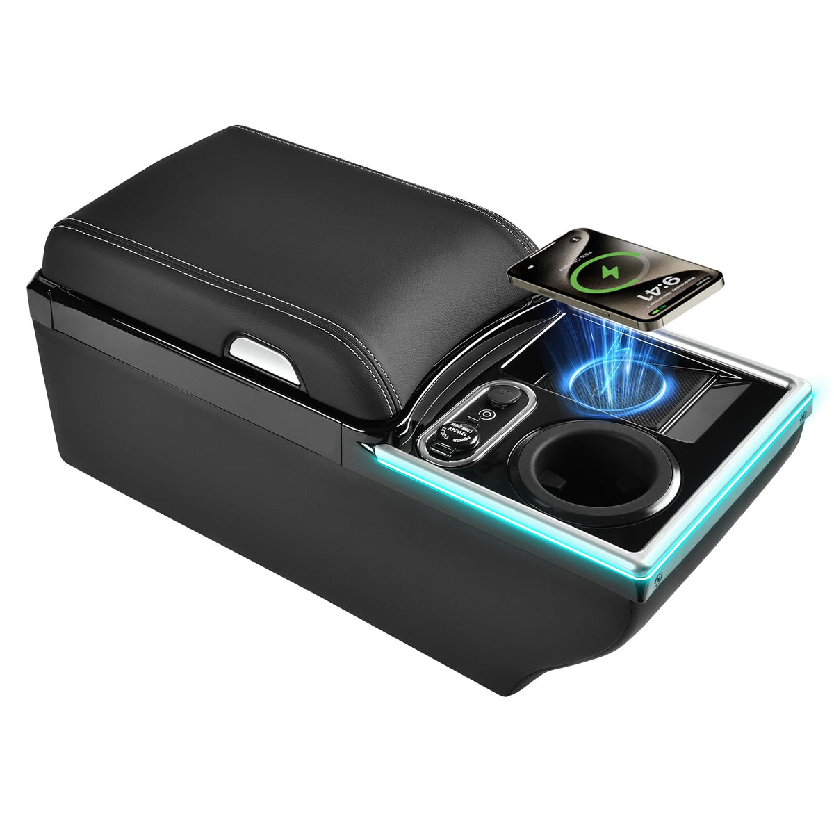 Universal Center Console with Wireless Charging, Cup Holders & Ambient Lighting