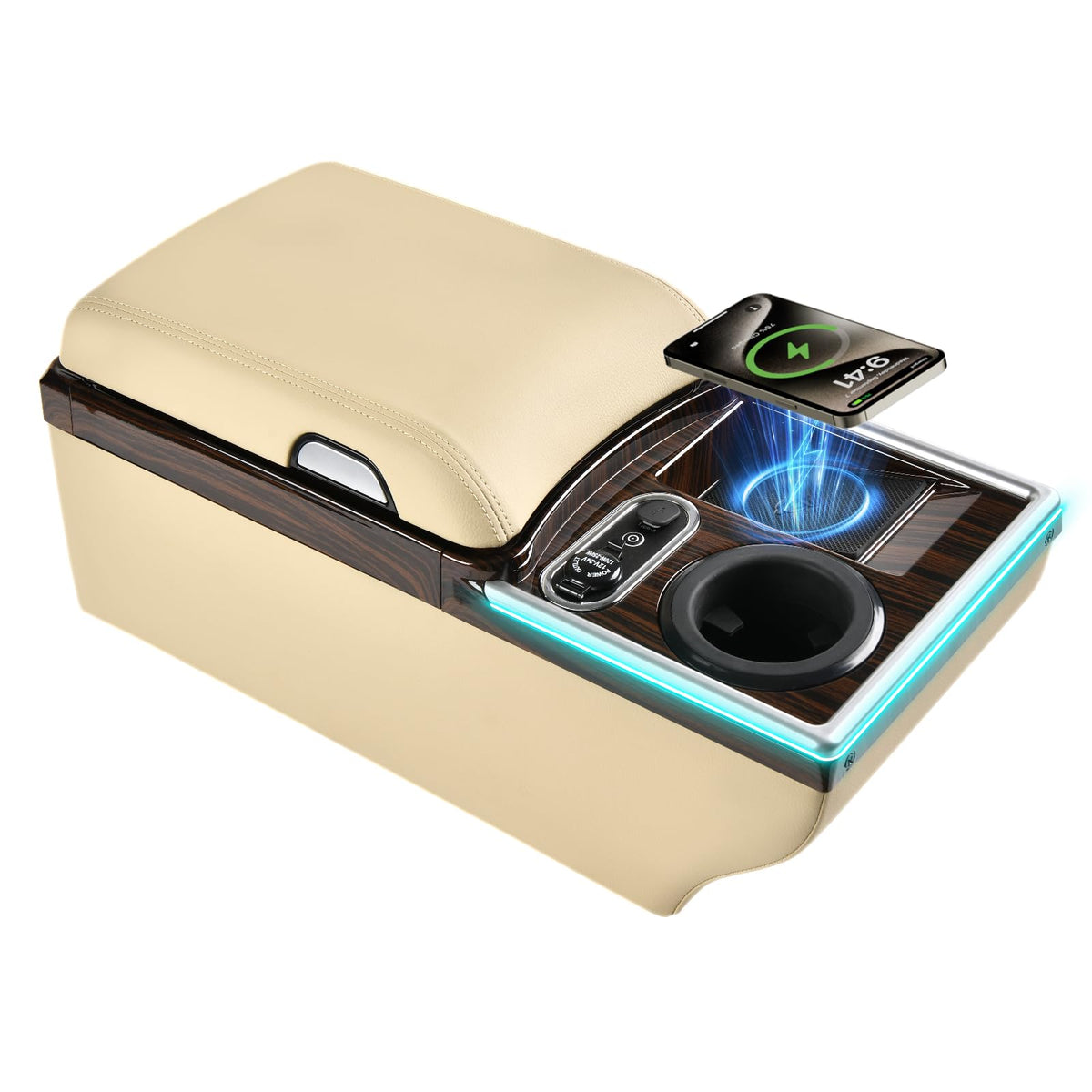 Universal Center Console with Wireless Charging, Cup Holders & Ambient Lighting
