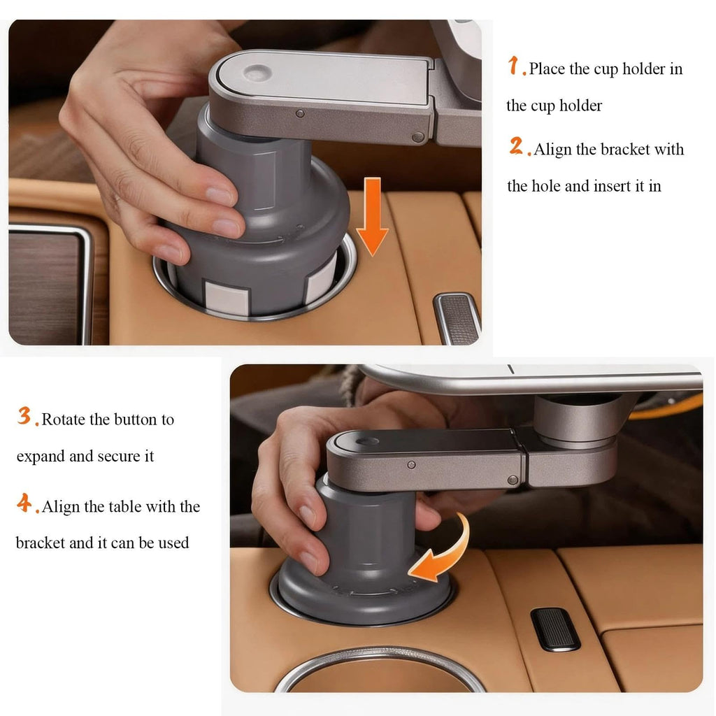 Car Cup Holder Tray with Storage，Car Desk for Laptop