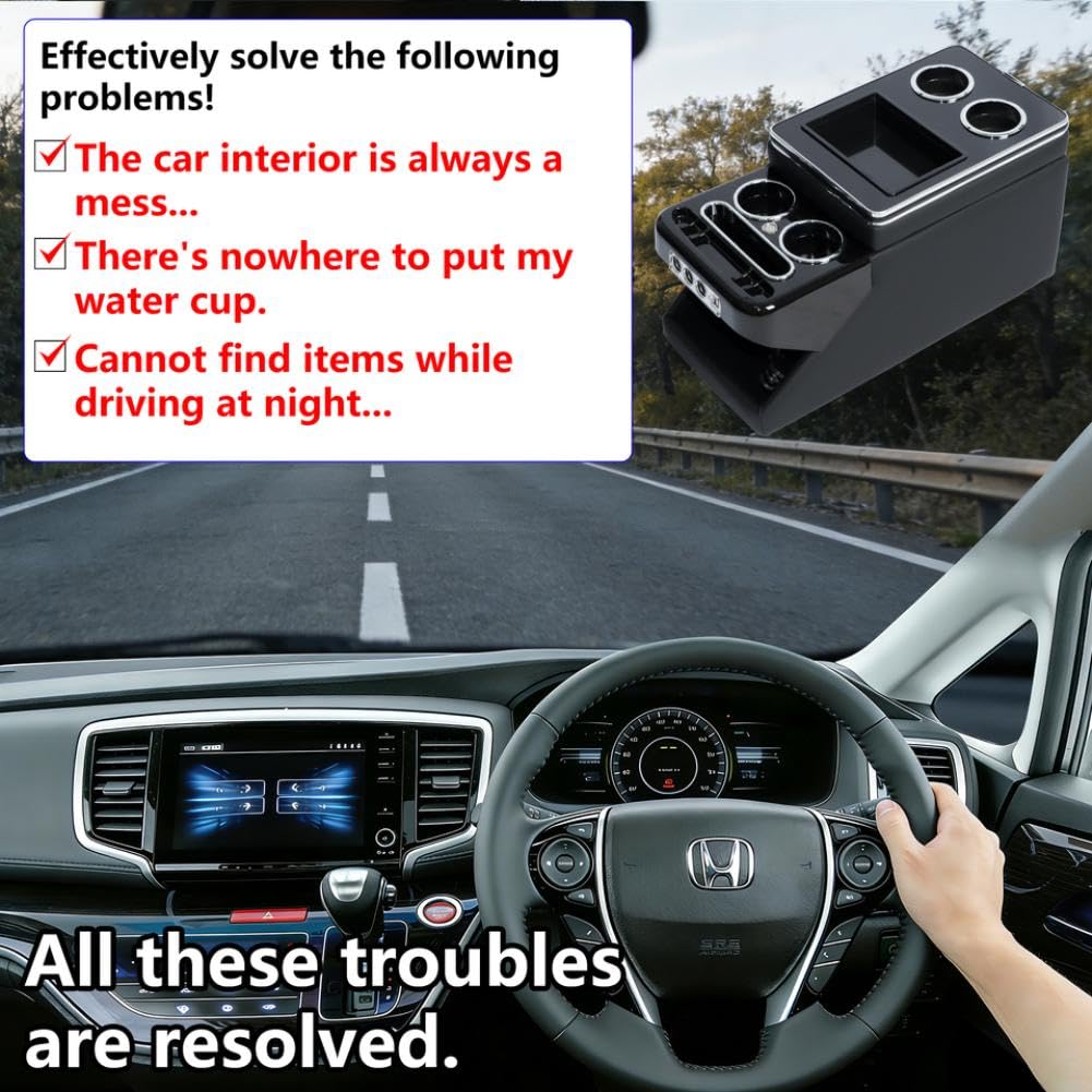 Car Front Center Console Cup Holder 24cm with USB Charging