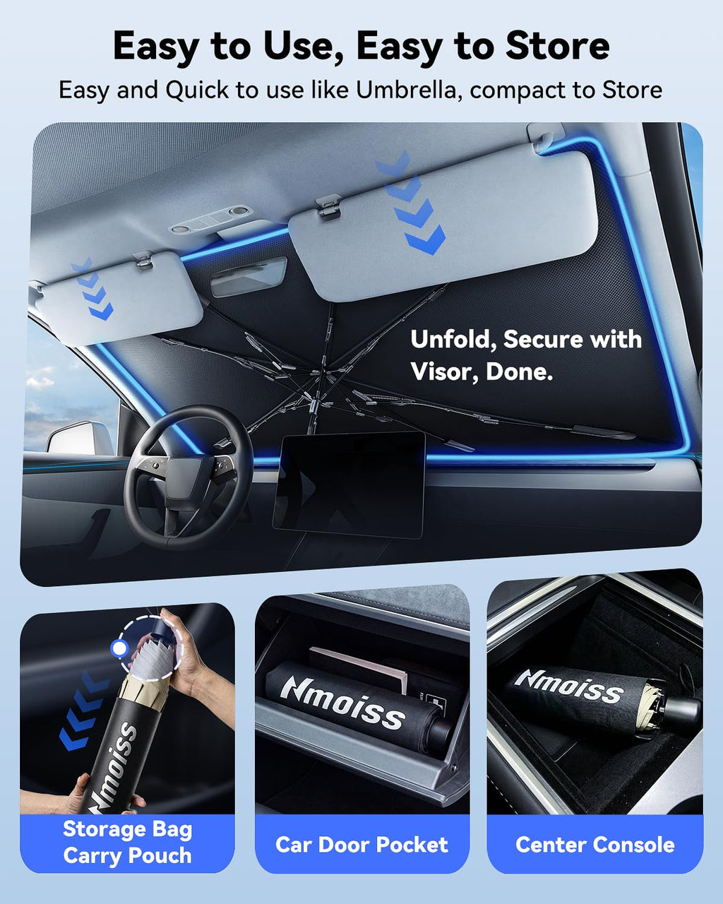 Foldable Windshield Sun Shade Umbrella with Heat Shield