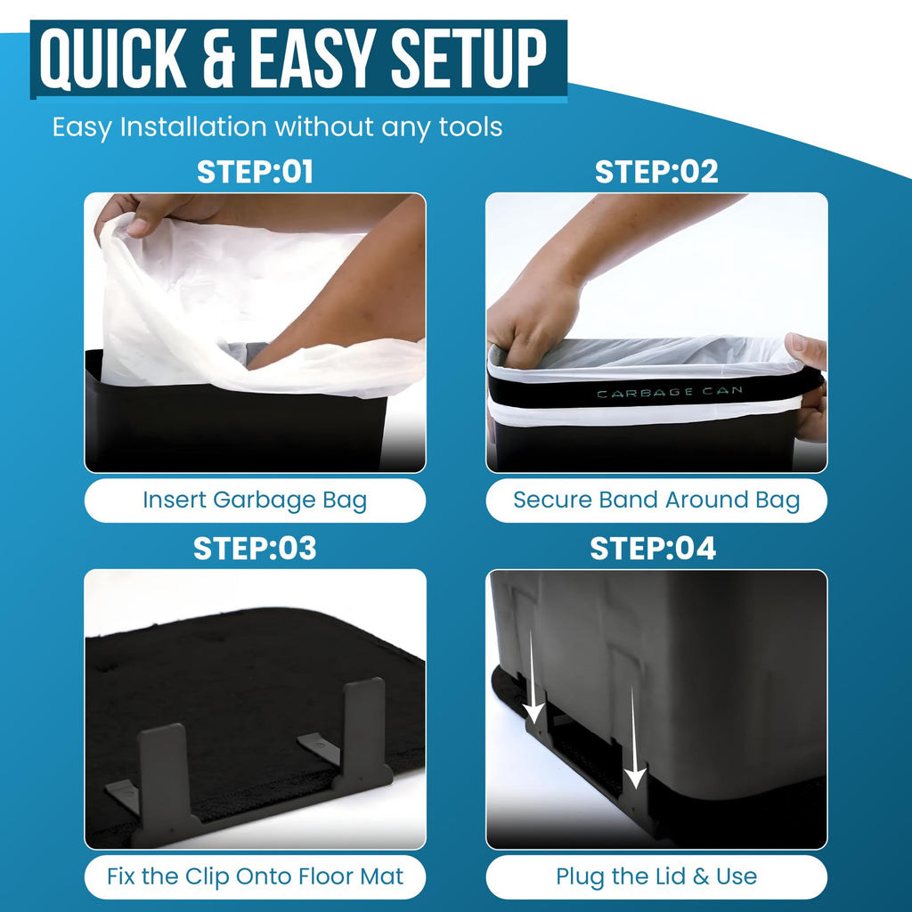 Car Trash Can, Leakproof Auto Garbage Bin with Stability Mat Clip