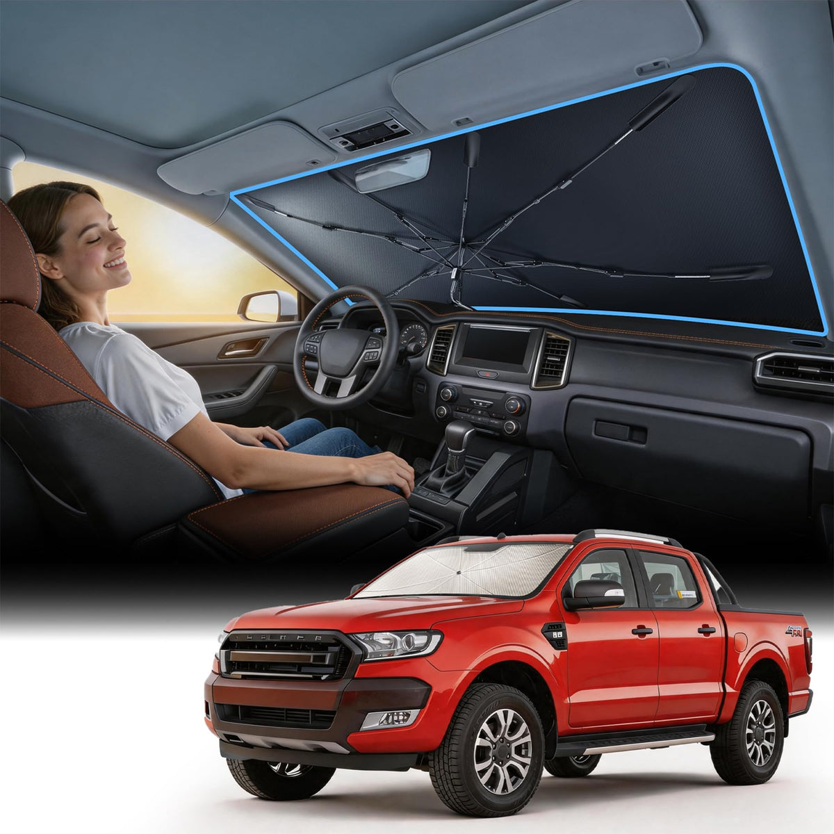 Foldable Windshield Sun Shade Umbrella with Heat Shield