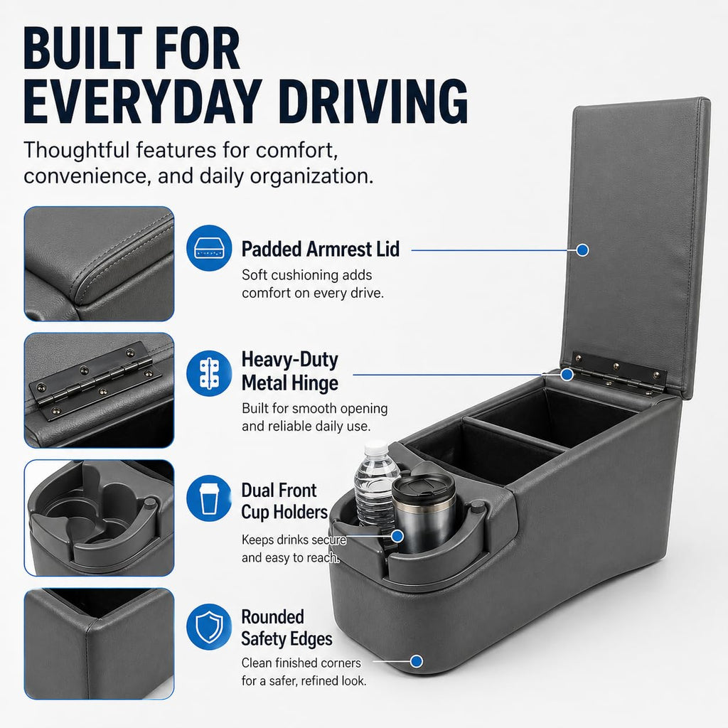 Universal Bench Seat Center Console with Storage & Dual Cup Holders