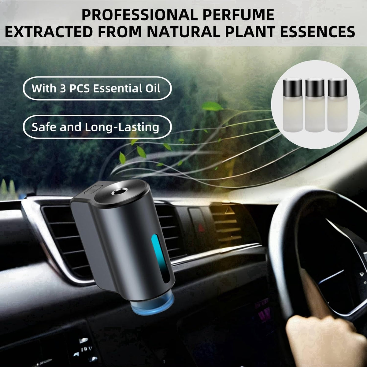 Smart Car Air Freshener Diffuser with 3 Adjustable Modes & Essential Oils