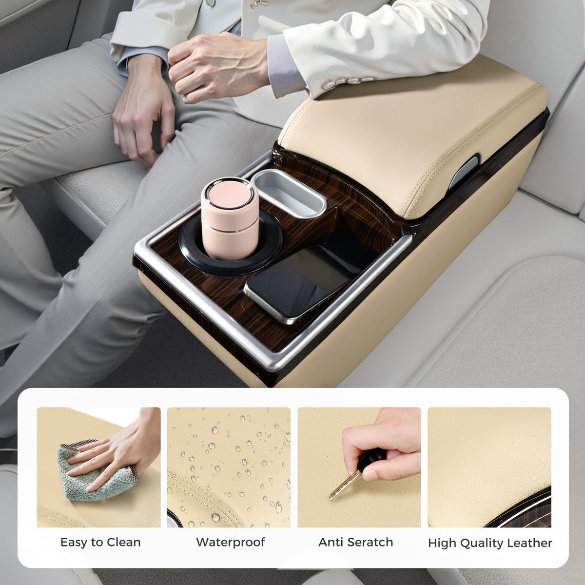Universal Center Console with Wireless Charging, Cup Holders & Ambient Lighting