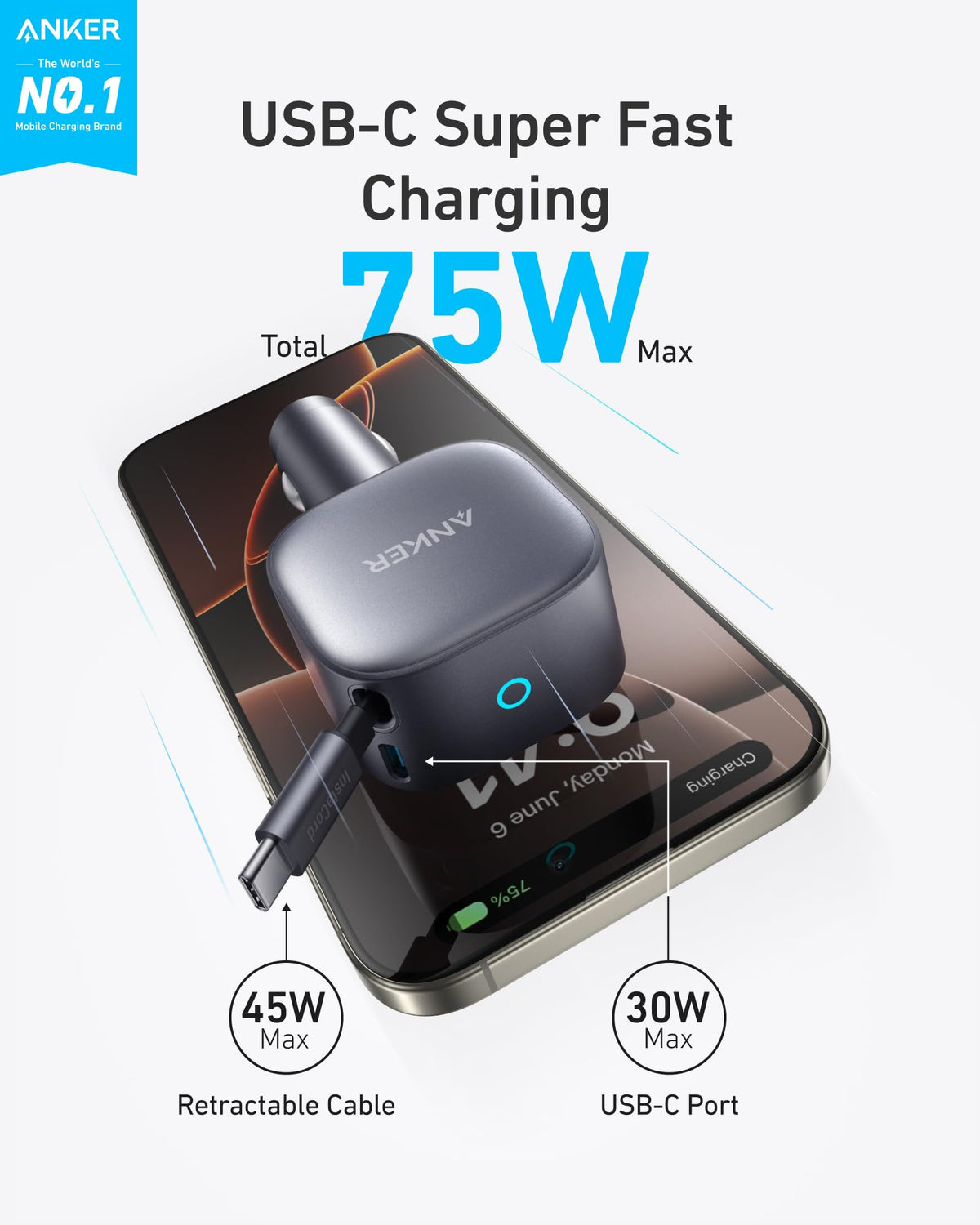 75W Retractable USB-C Car Charger & 3-in-1 Wireless Charging Station