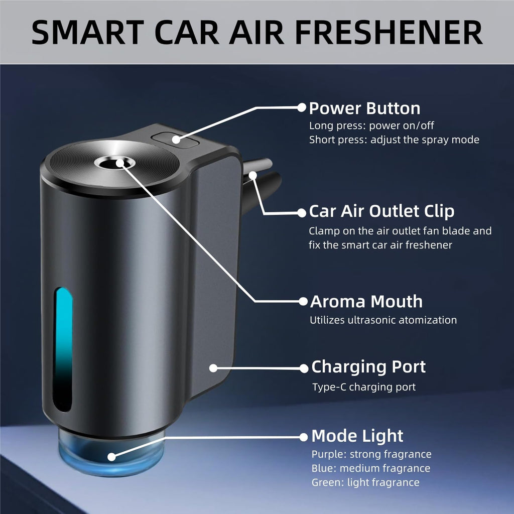Smart Car Air Freshener Diffuser with 3 Adjustable Modes & Essential Oils
