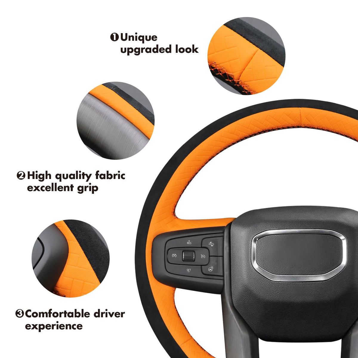 Hand-Stitched Steering Wheel Cover for GMC Sierra & Yukon Models
