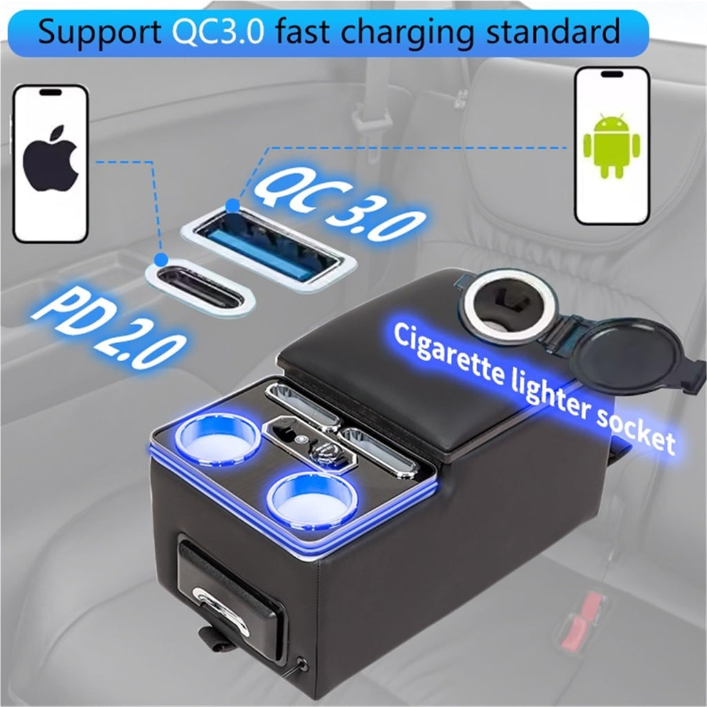 Center Console Organizer with 7-Color Ambient Lighting