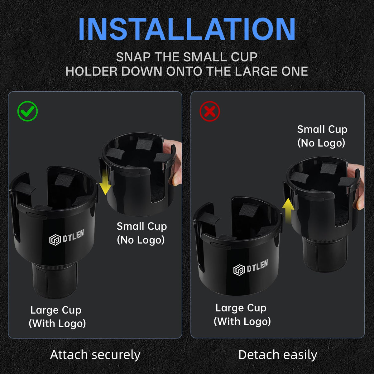 DYLEN Car Cup Holder Expander, 2 in 1 Cup Holder Adapter Extender