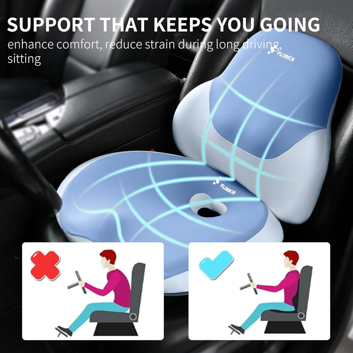 Memory Foam Seat Cushion & Lumbar Support Pillow Set