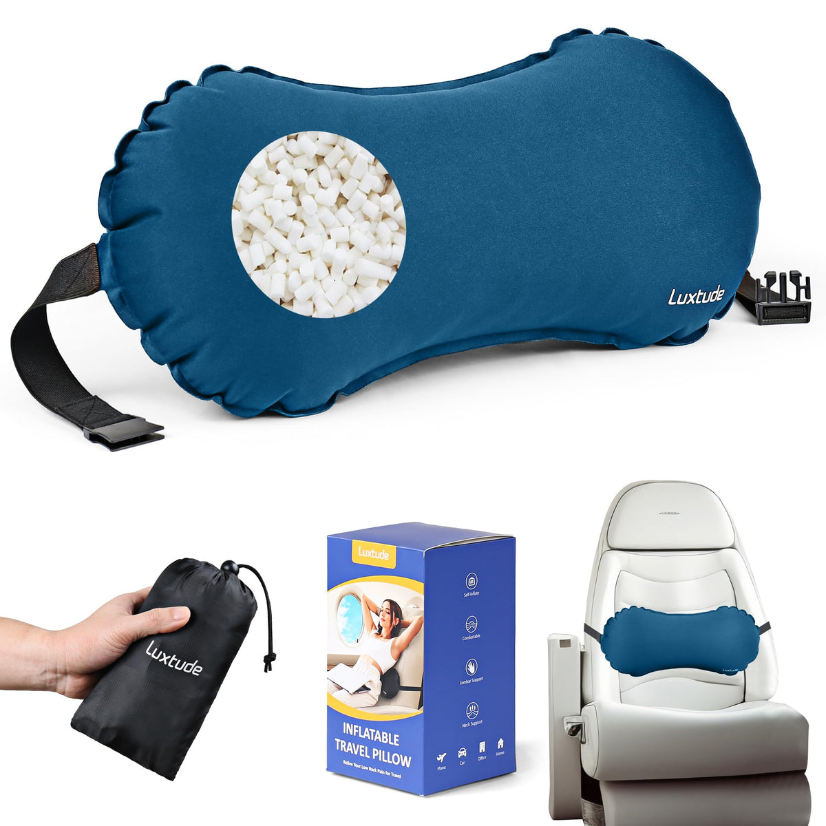 Luxtude Inflatable Lumbar Pillow for Airplane Travel