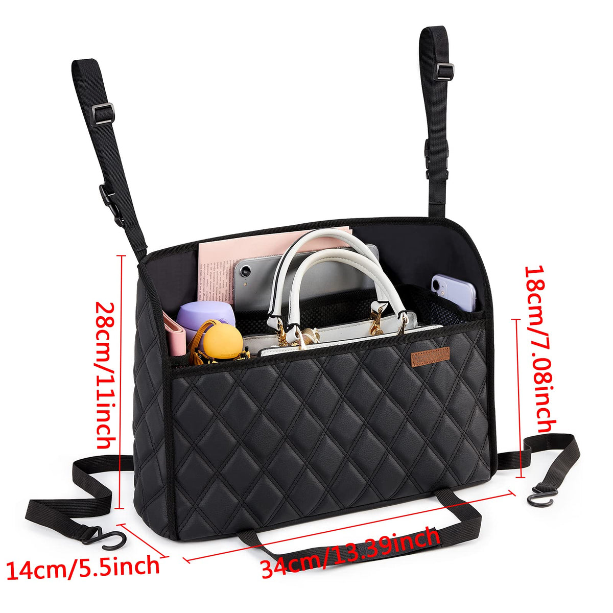 Car Net Pocket Handbag Holder & Between-Seat Storage Organizer