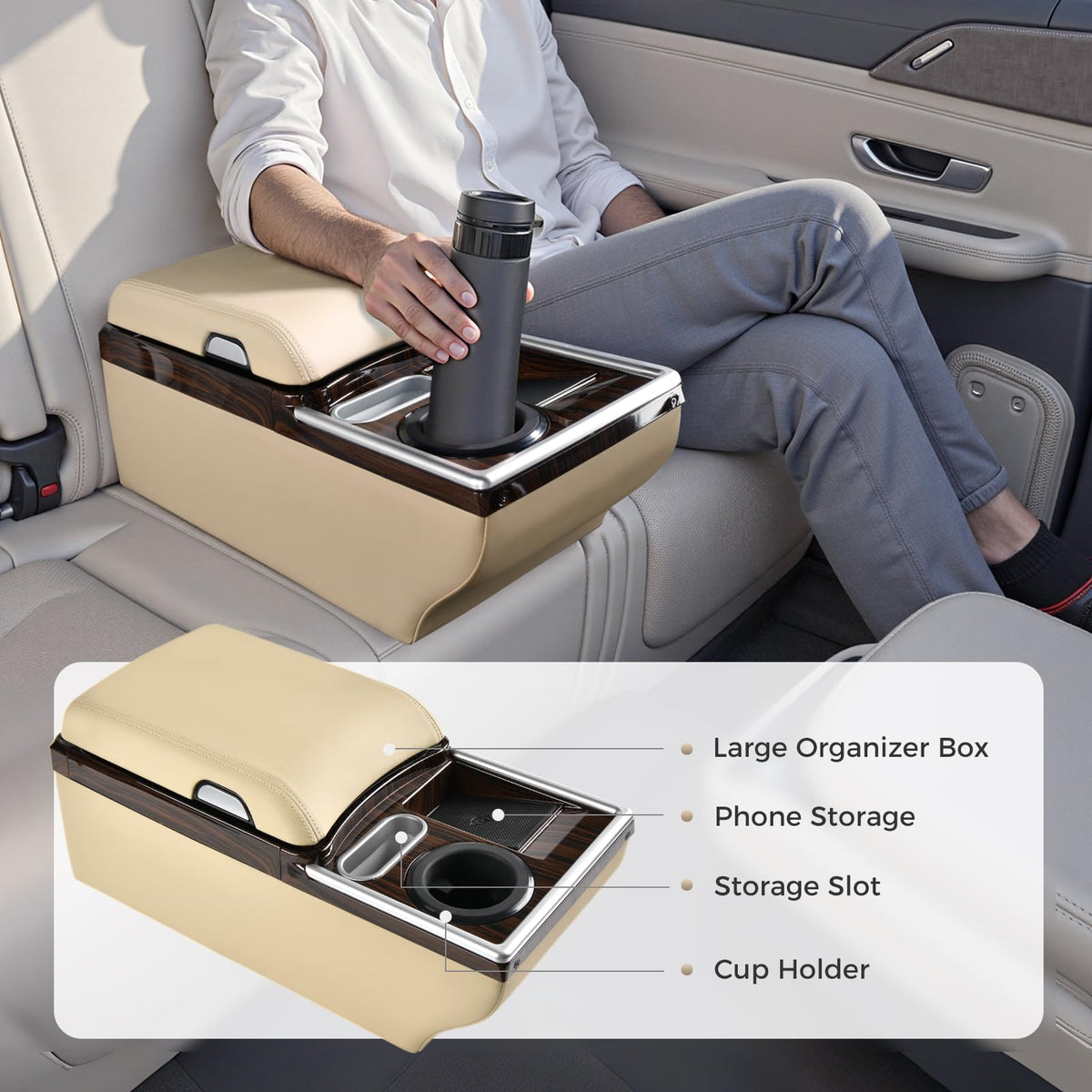 Universal Center Console with Wireless Charging, Cup Holders & Ambient Lighting