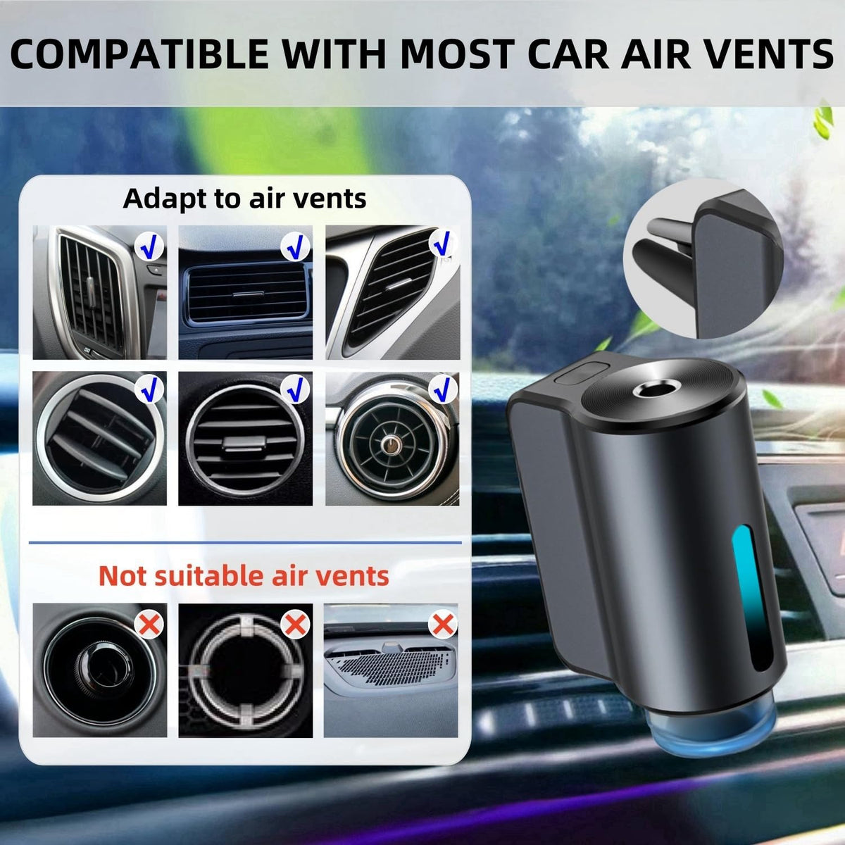 Smart Car Air Freshener Diffuser with 3 Adjustable Modes & Essential Oils