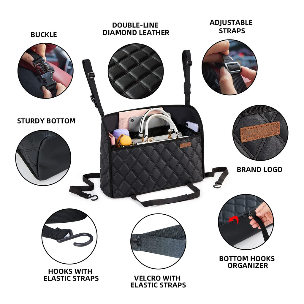 Car Net Pocket Handbag Holder & Between-Seat Storage Organizer
