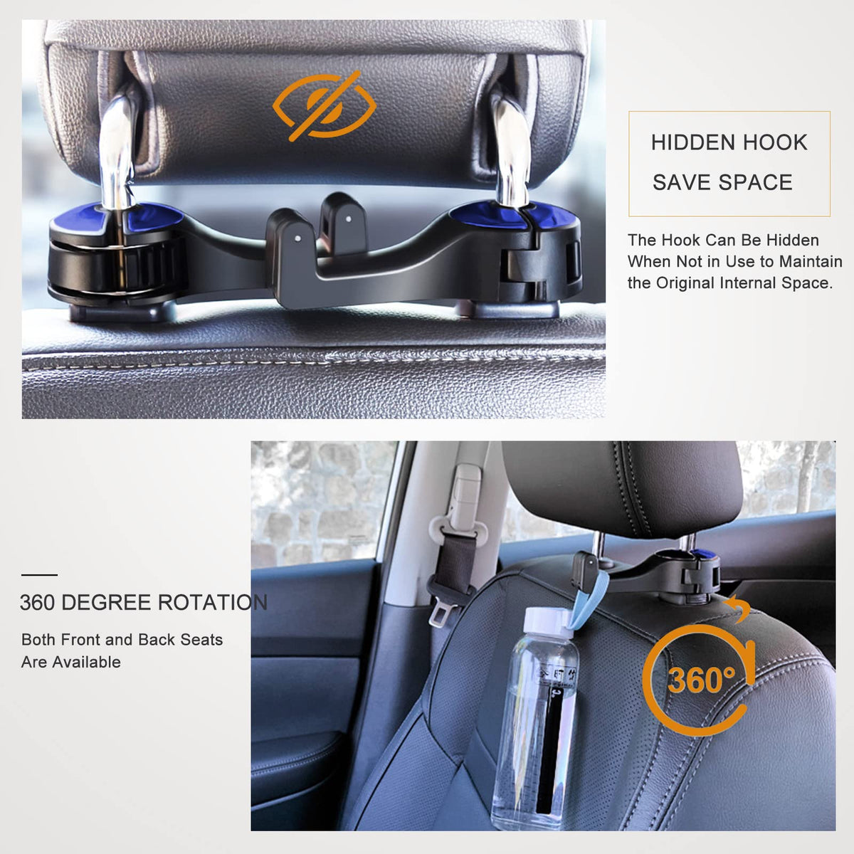 Universal 360° Car Headrest Hook with Phone Holder