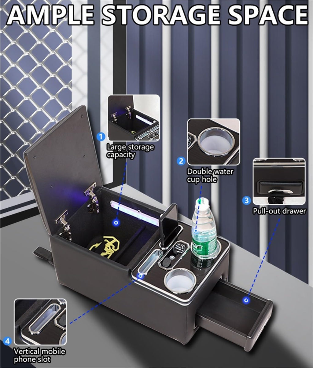 Center Console Organizer with 7-Color Ambient Lighting