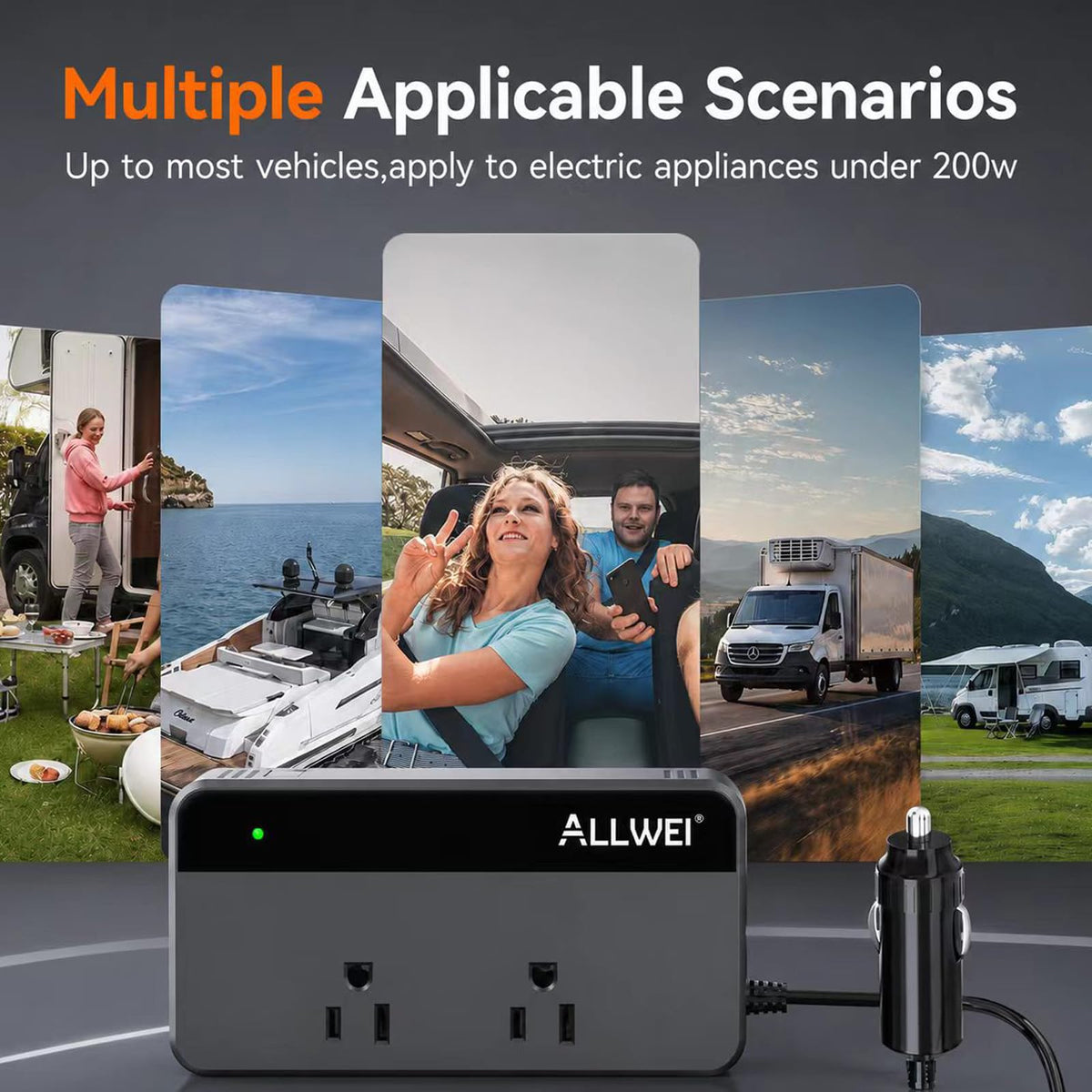 Car Power Inverter with AC Outlet & 4 USB Fast Charging Ports