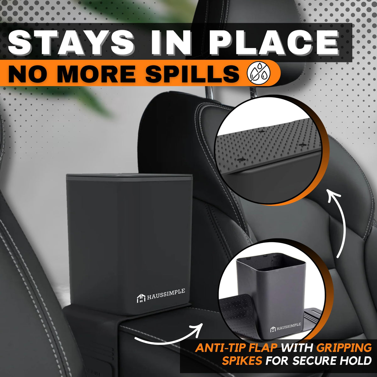 Leakproof Portable Car Trash Can with Stability Wings