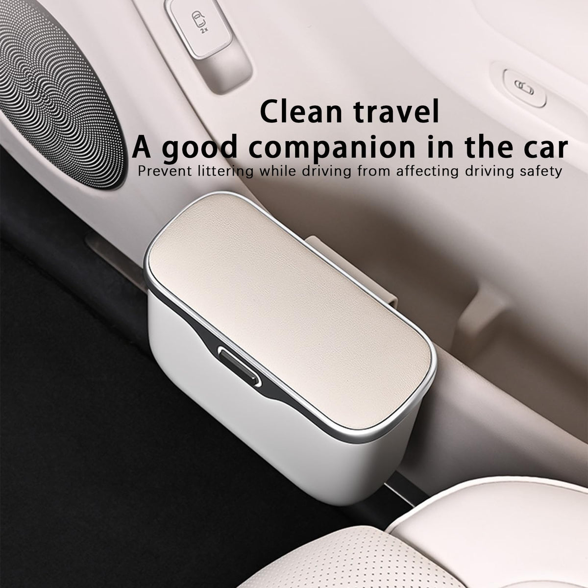 Leakproof Car Trash Can & Storage Organizer with PU Leather Lid