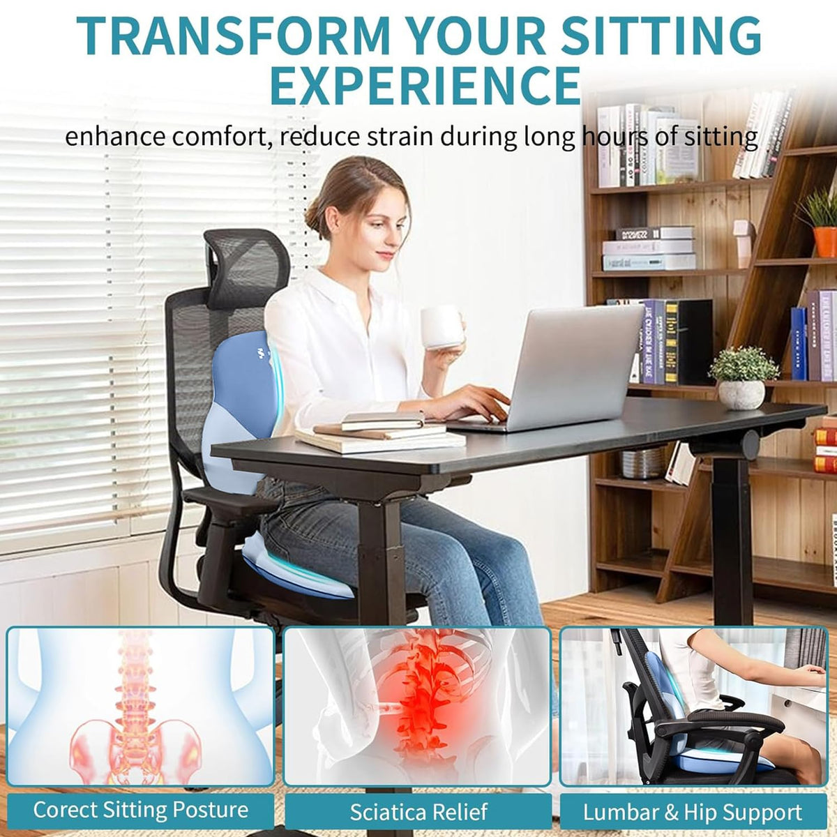 Memory Foam Seat Cushion & Lumbar Support Pillow Set