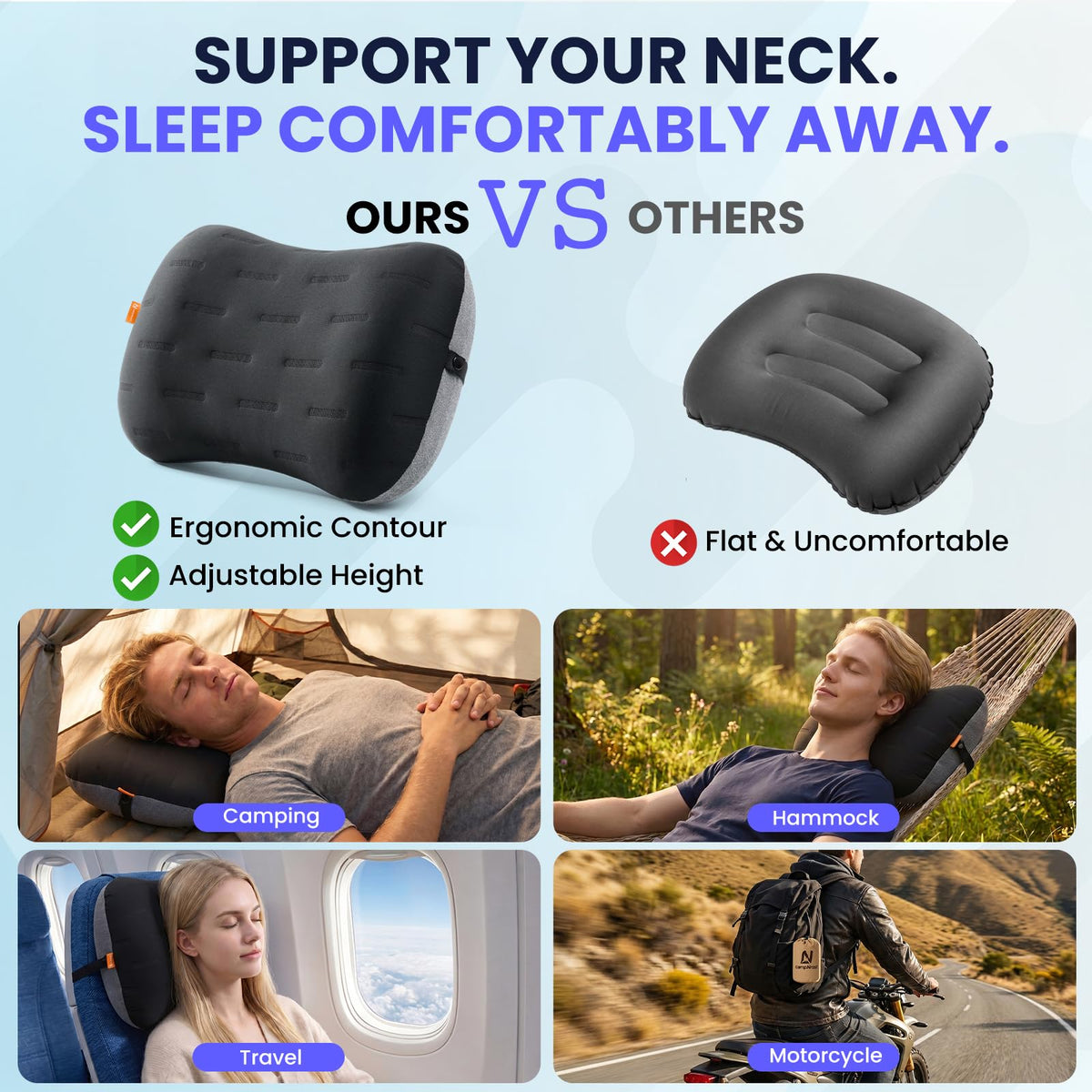 Ultralight Inflatable Travel Pillow for Neck & Lumbar Support
