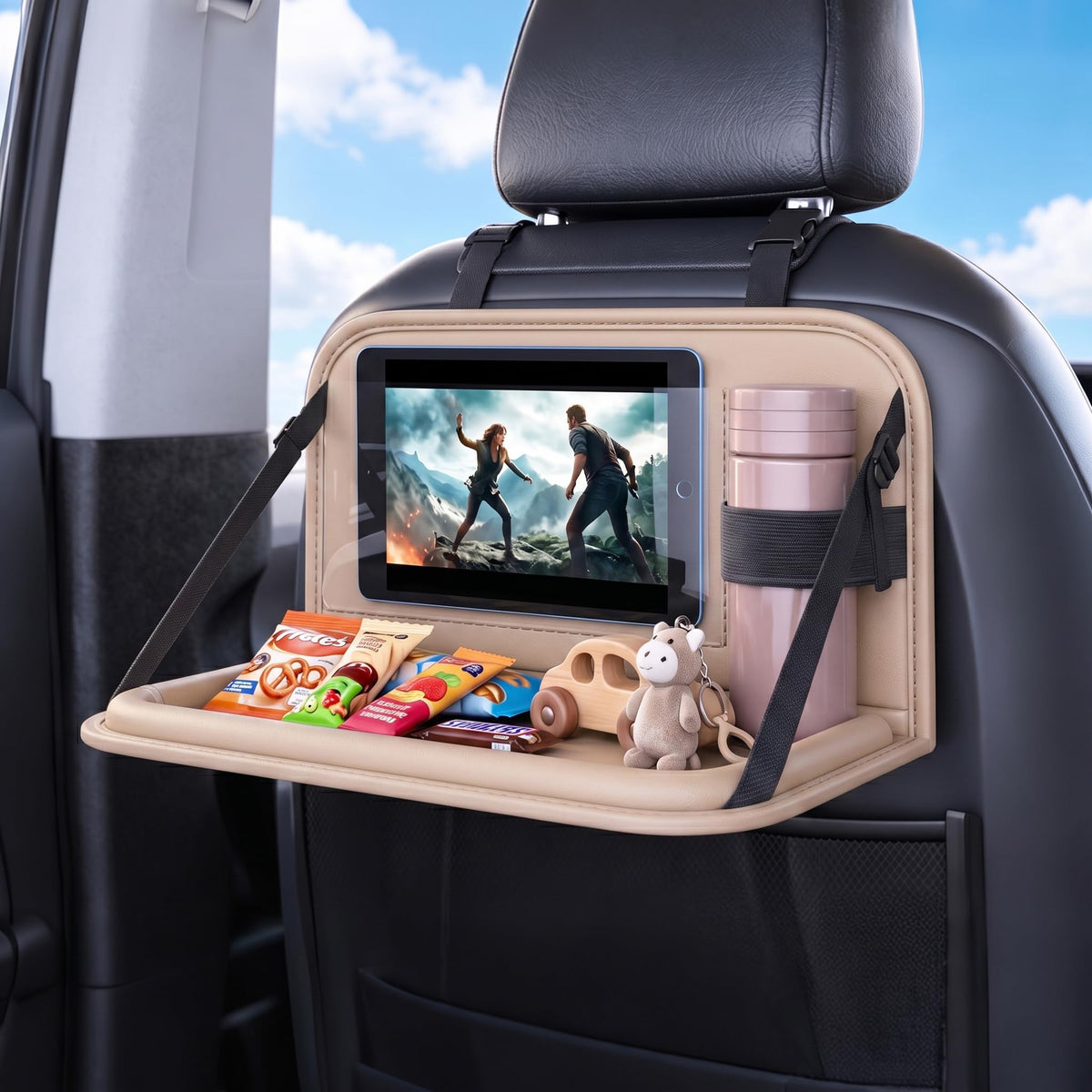 SportySizz Backseat Car Organizer with Foldable Tray & Tablet Holder