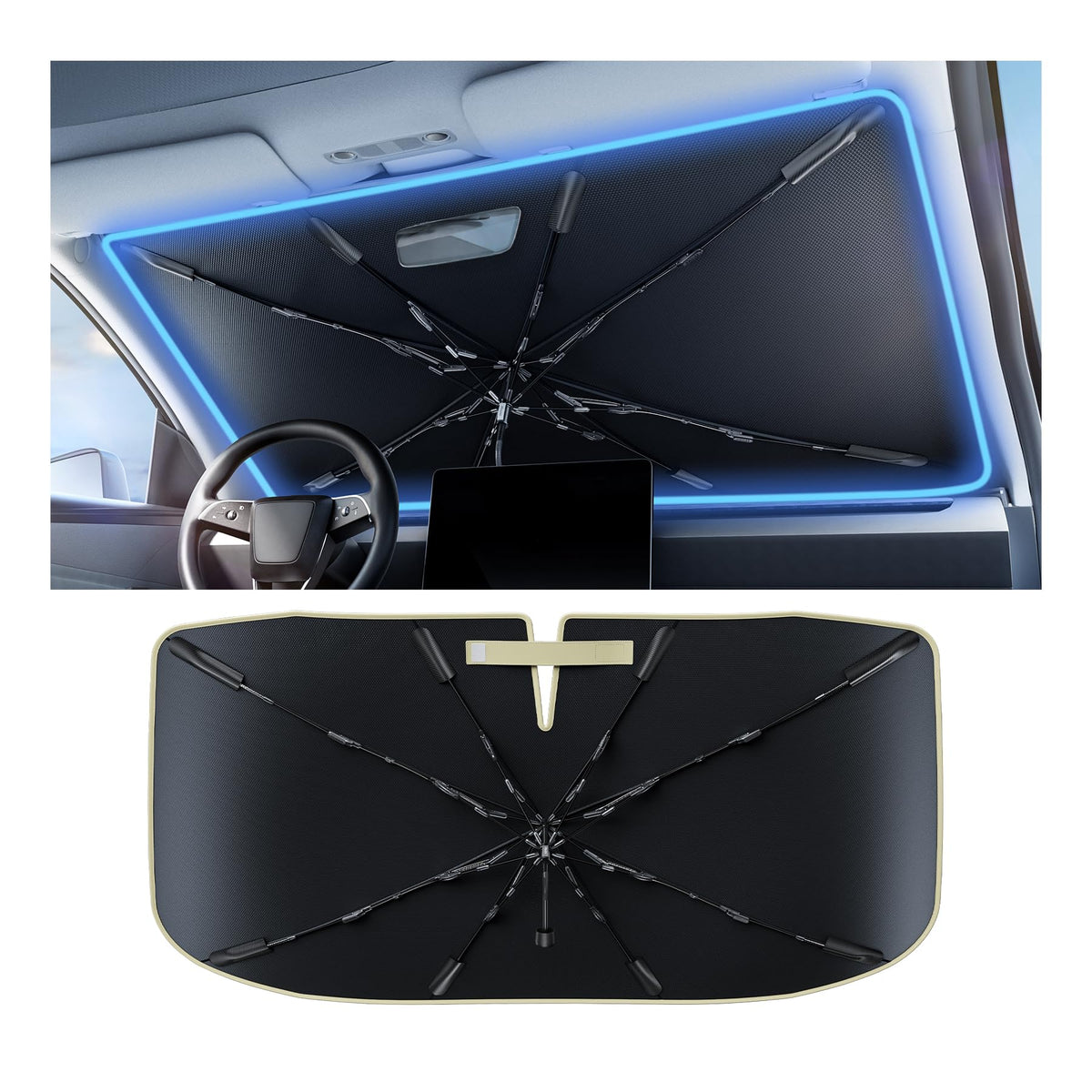 Foldable Windshield Sun Shade Umbrella with Heat Shield