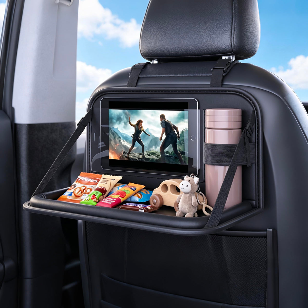 SportySizz Backseat Car Organizer with Foldable Tray & Tablet Holder