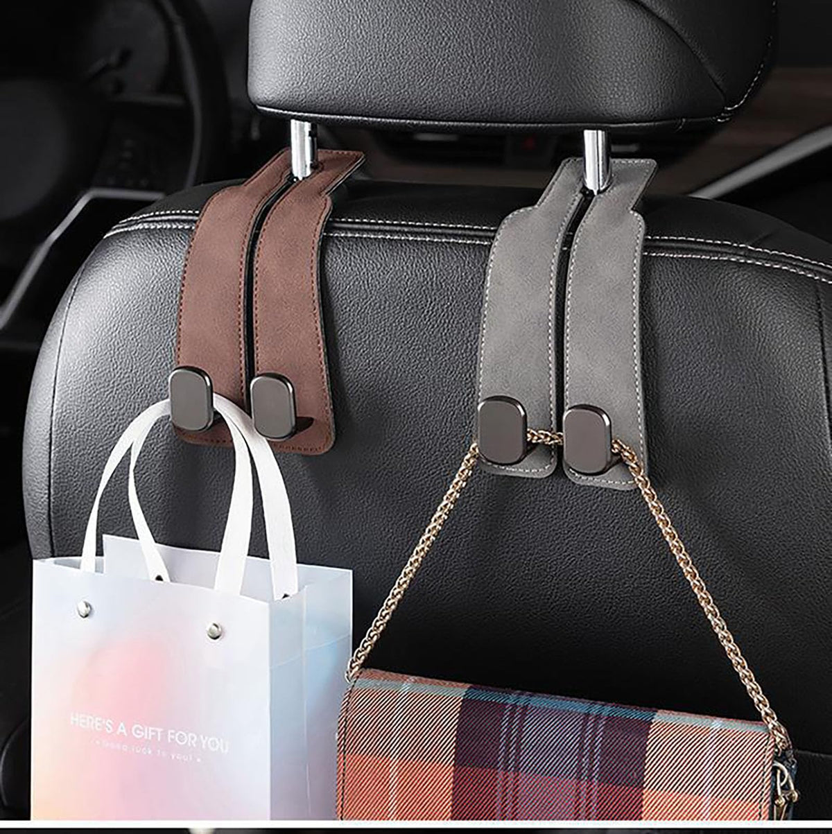 PU Leather & Stainless Steel Car Seat Back Storage Hook