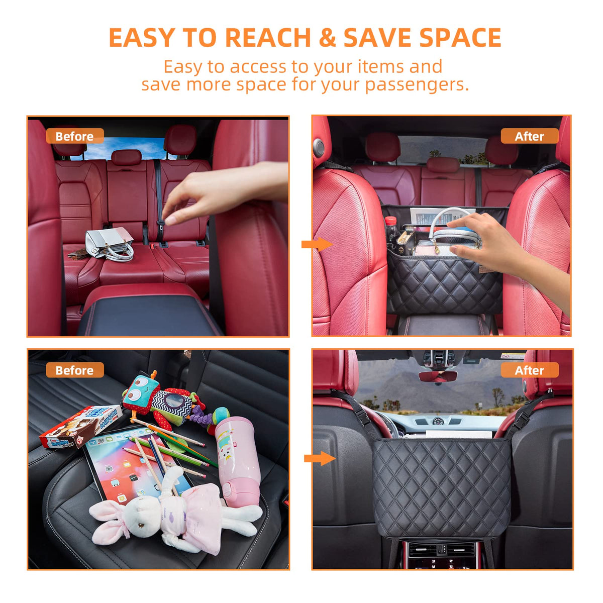 Car Net Pocket Handbag Holder & Between-Seat Storage Organizer