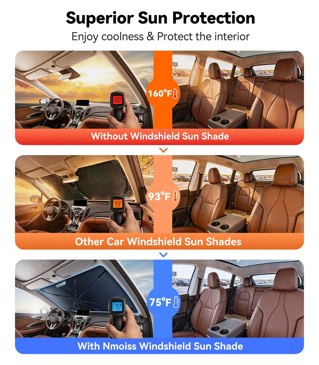 Foldable Windshield Sun Shade Umbrella with Heat Shield